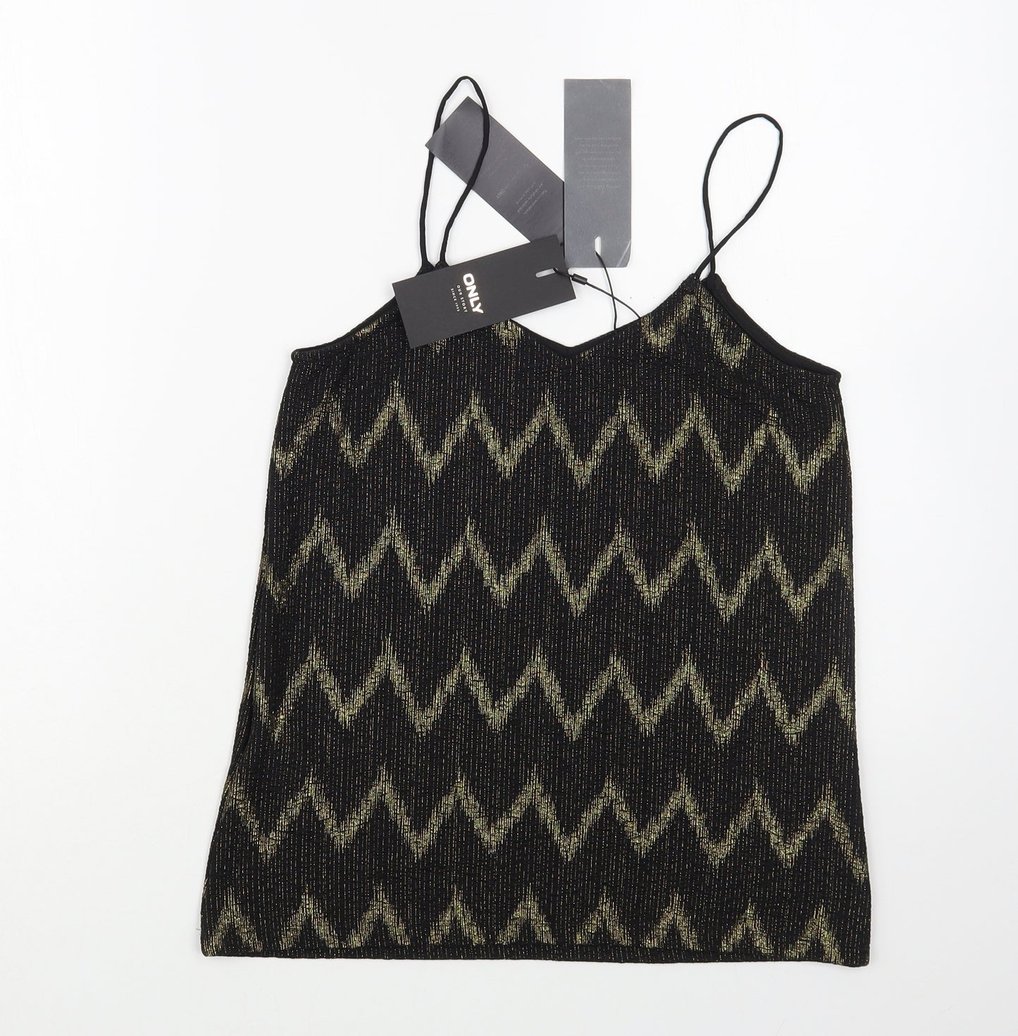 Only Womens Black Geometric Polyester Camisole Blouse Size XS V-Neck