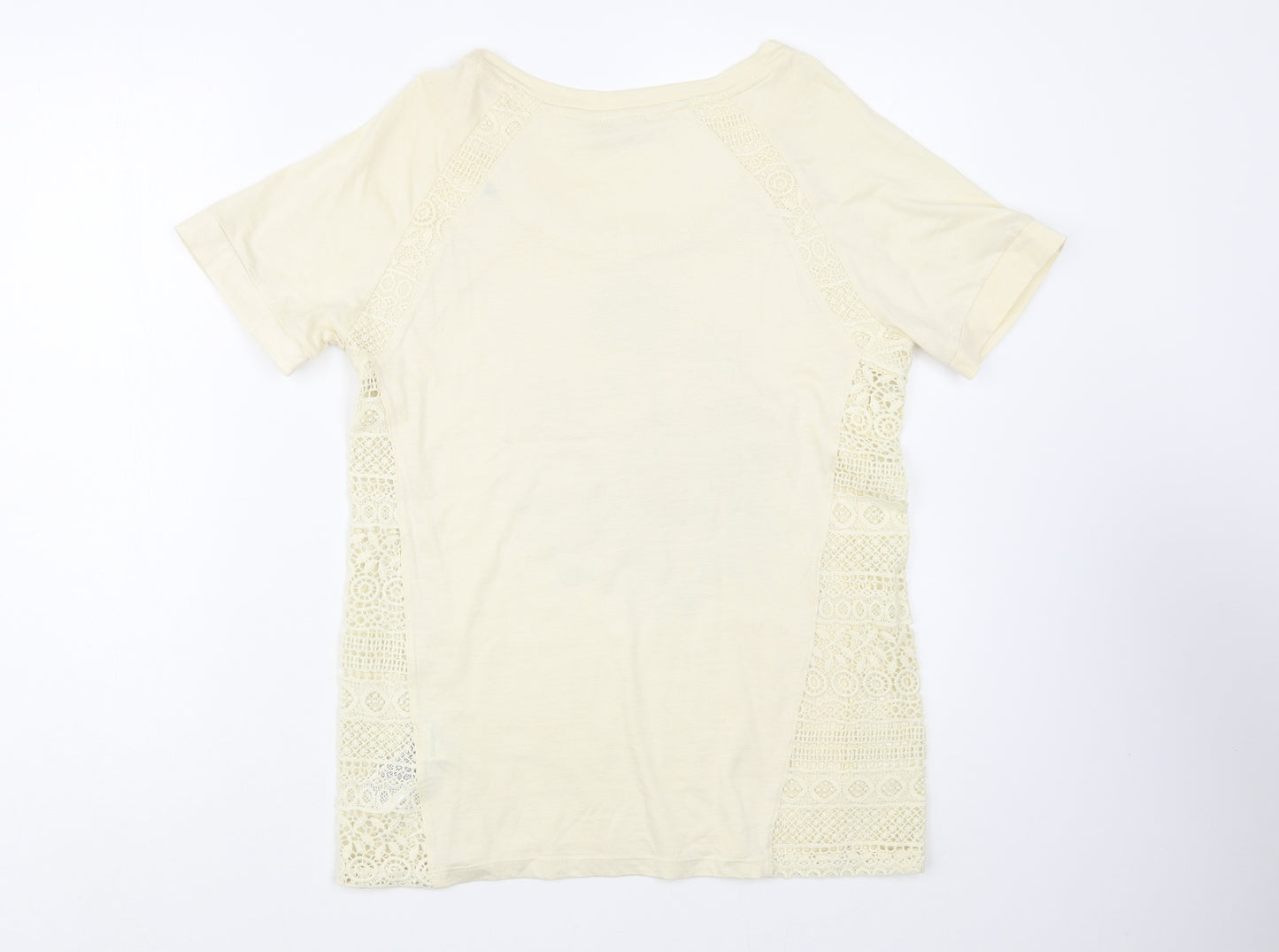 Desigual Womens Beige  Cotton Basic T-Shirt Size S Scoop Neck - Lace Detail