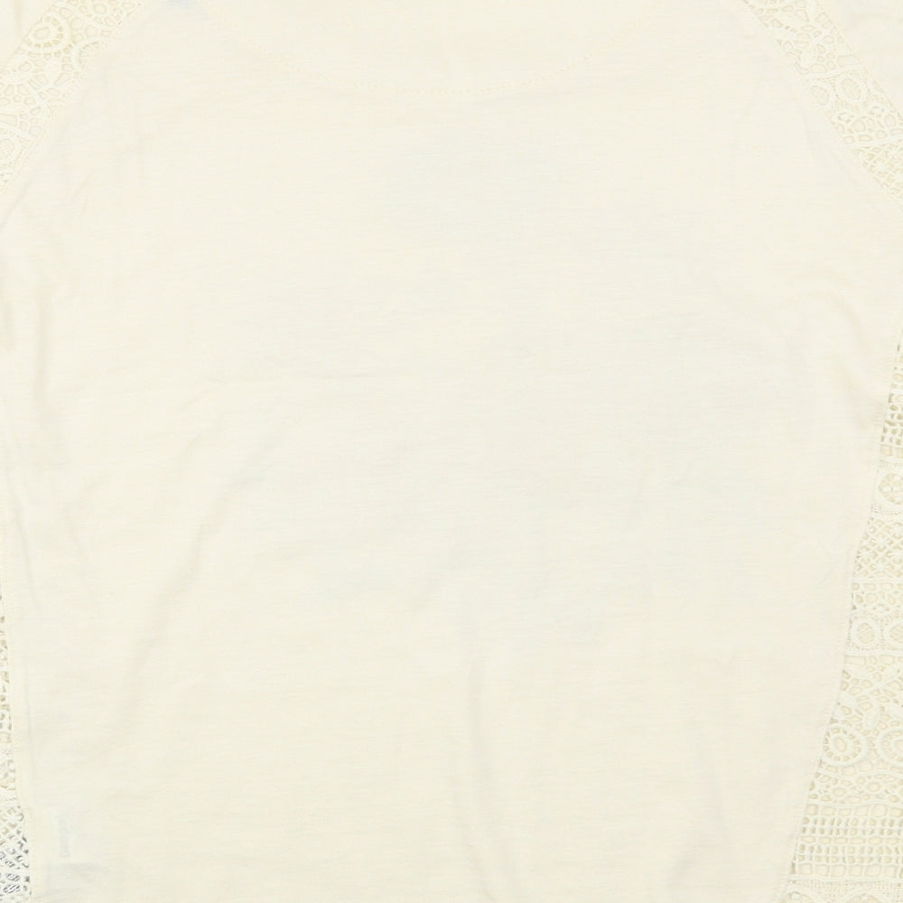 Desigual Womens Beige  Cotton Basic T-Shirt Size S Scoop Neck - Lace Detail