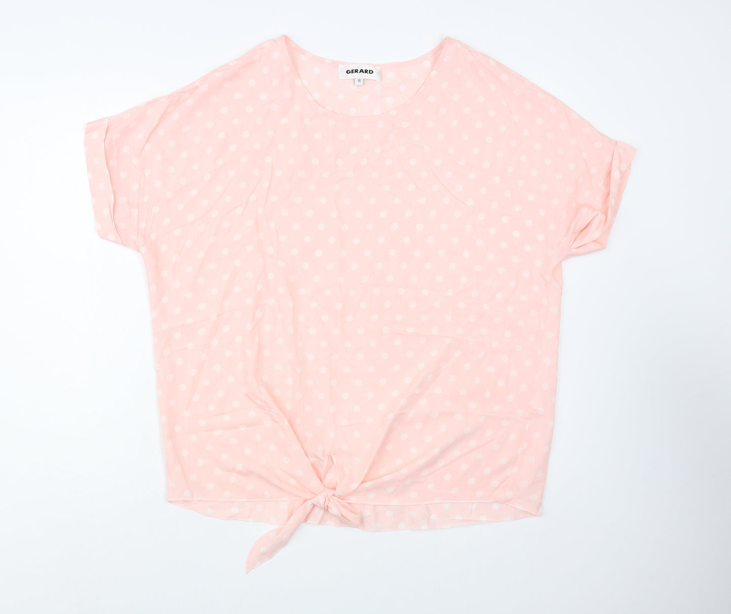 Gerard Womens Pink Polka Dot Viscose Basic Blouse Size 16 Round Neck