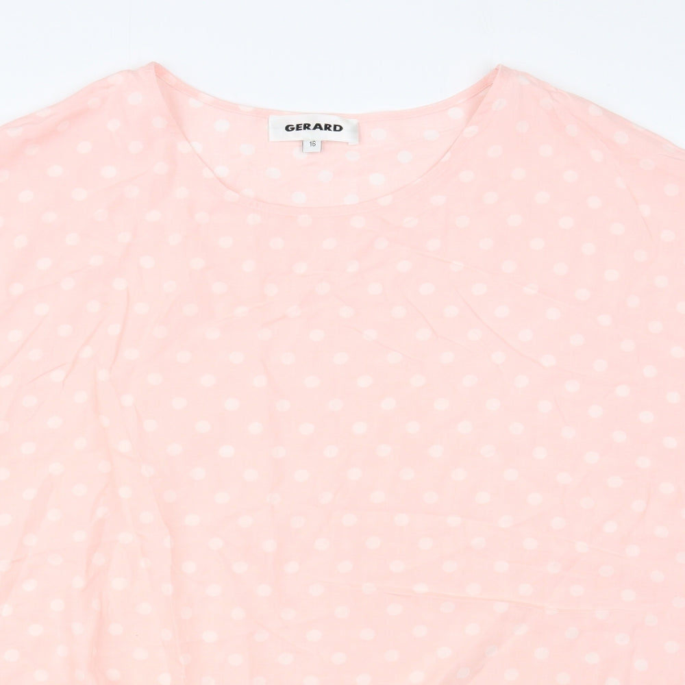 Gerard Womens Pink Polka Dot Viscose Basic Blouse Size 16 Round Neck