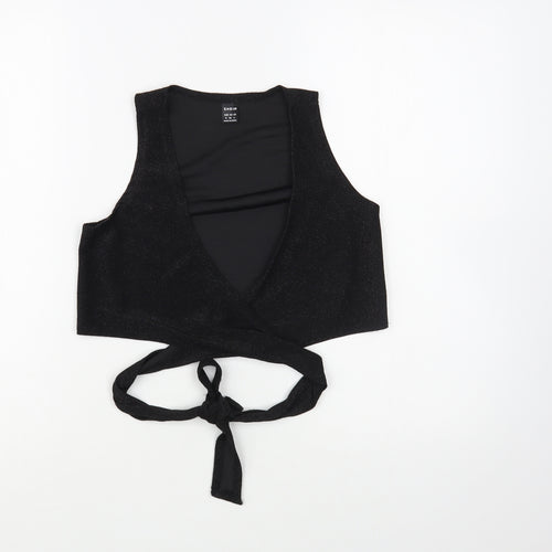 SheIn Womens Black  Polyester Wrap Blouse Size S V-Neck