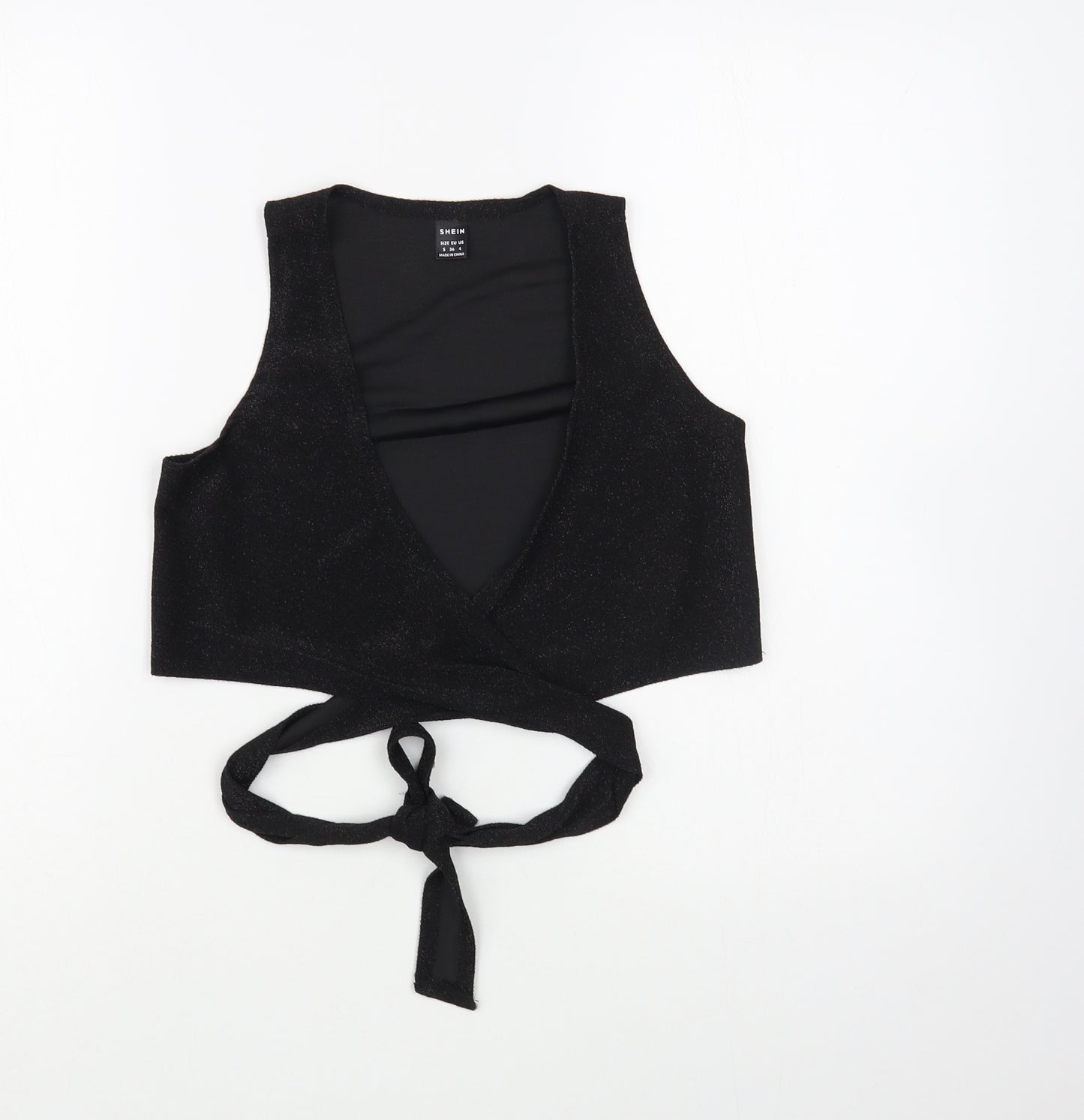 SheIn Womens Black  Polyester Wrap Blouse Size S V-Neck