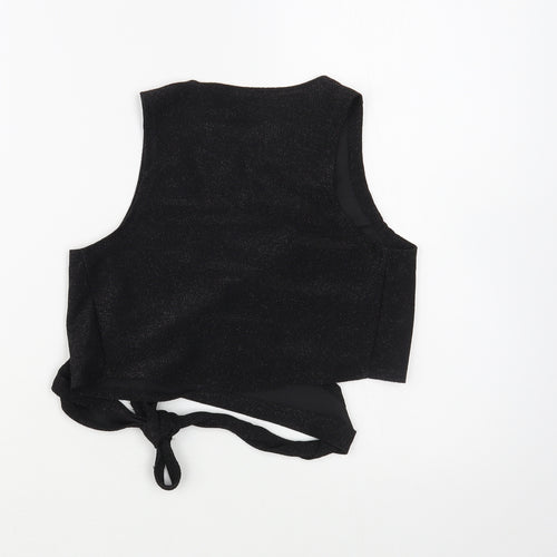 SheIn Womens Black  Polyester Wrap Blouse Size S V-Neck