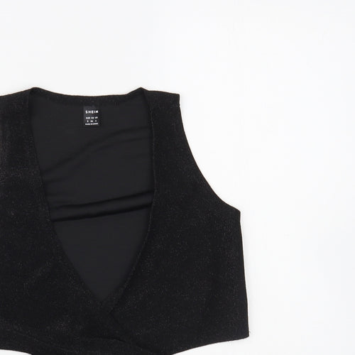 SheIn Womens Black  Polyester Wrap Blouse Size S V-Neck