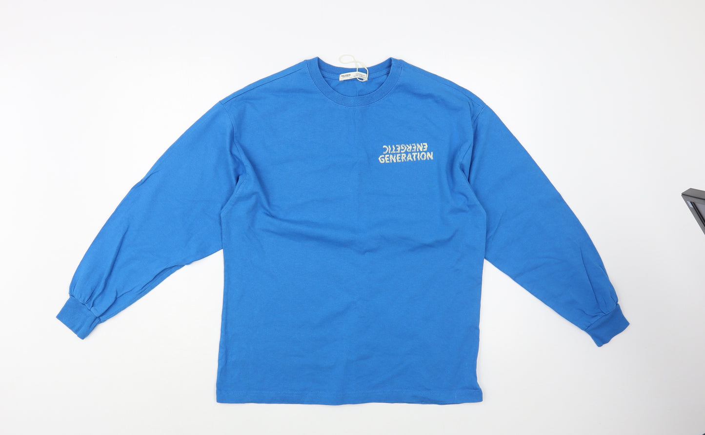 Pull&Bear Mens Blue  Cotton  T-Shirt Size XS Crew Neck