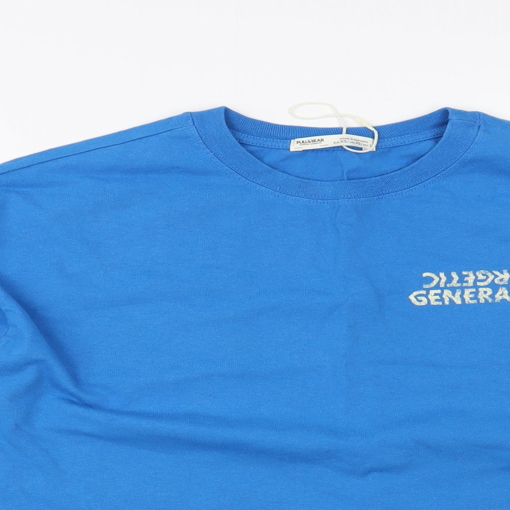 Pull&Bear Mens Blue  Cotton  T-Shirt Size XS Crew Neck