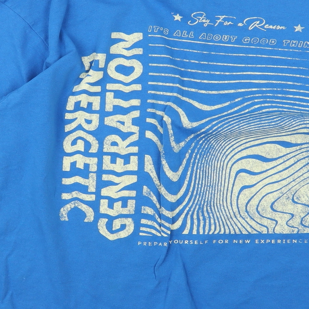 Pull&Bear Mens Blue  Cotton  T-Shirt Size XS Crew Neck