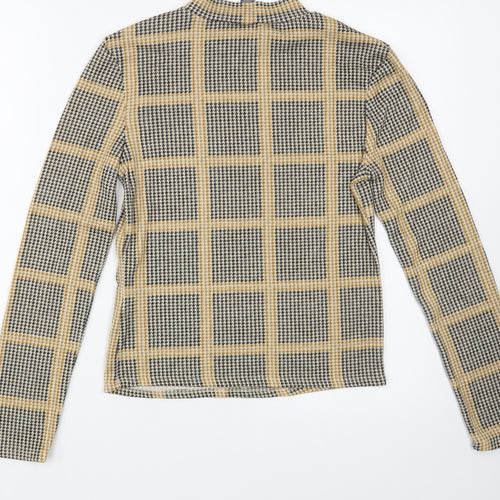 Primark Womens Beige Houndstooth Polyester Basic Blouse Size 6 Mock Neck