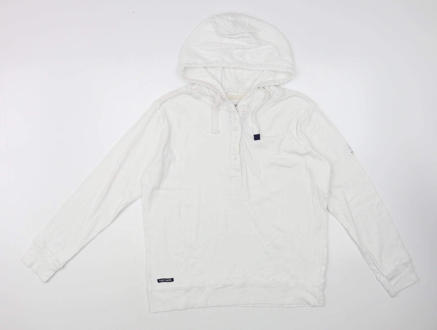 Lazy Jacks Womens White  Cotton Pullover Hoodie Size 12  Button