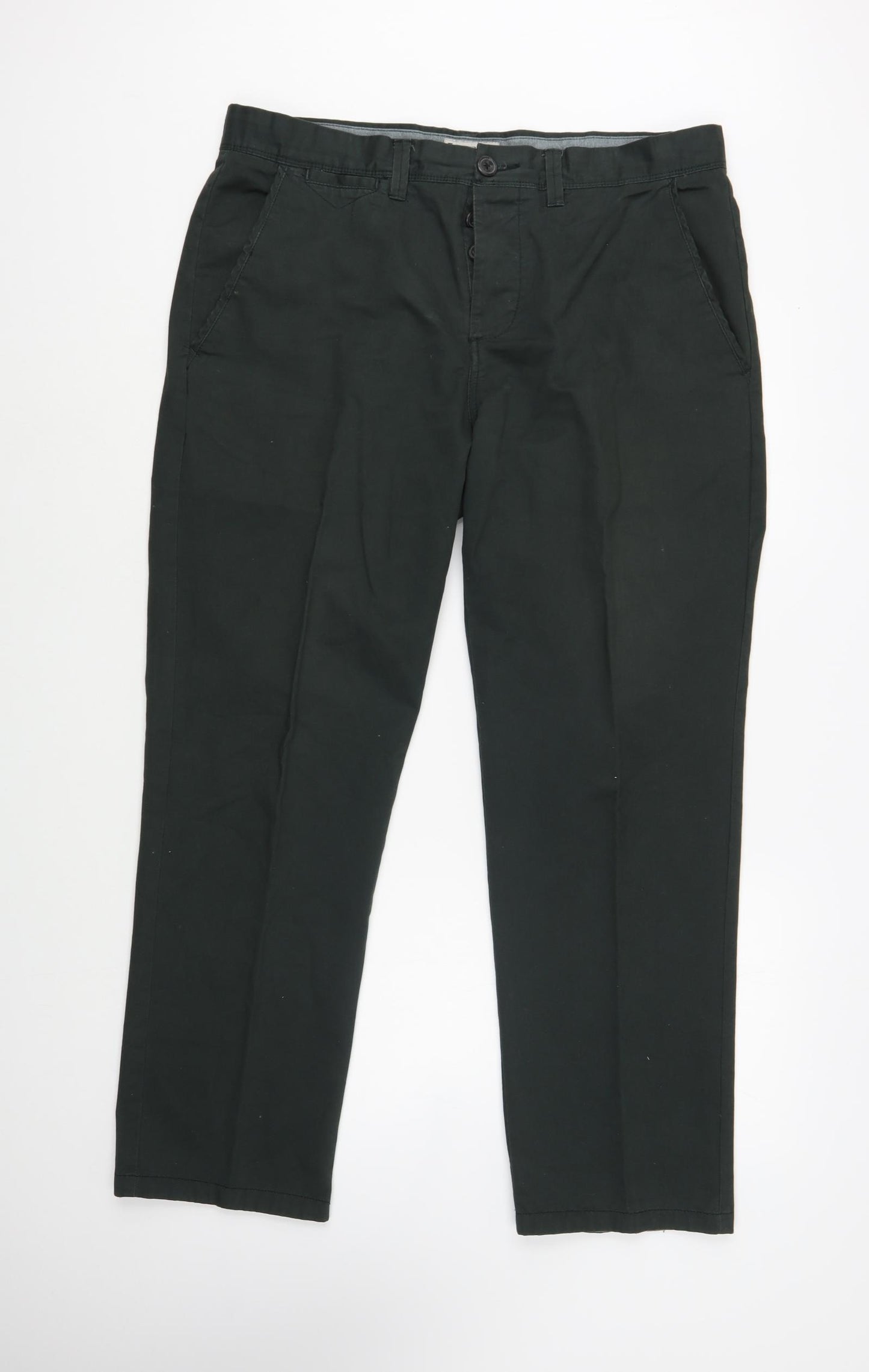 TU Mens Green  Cotton Chino Trousers Size 36 in L30 in Regular Button