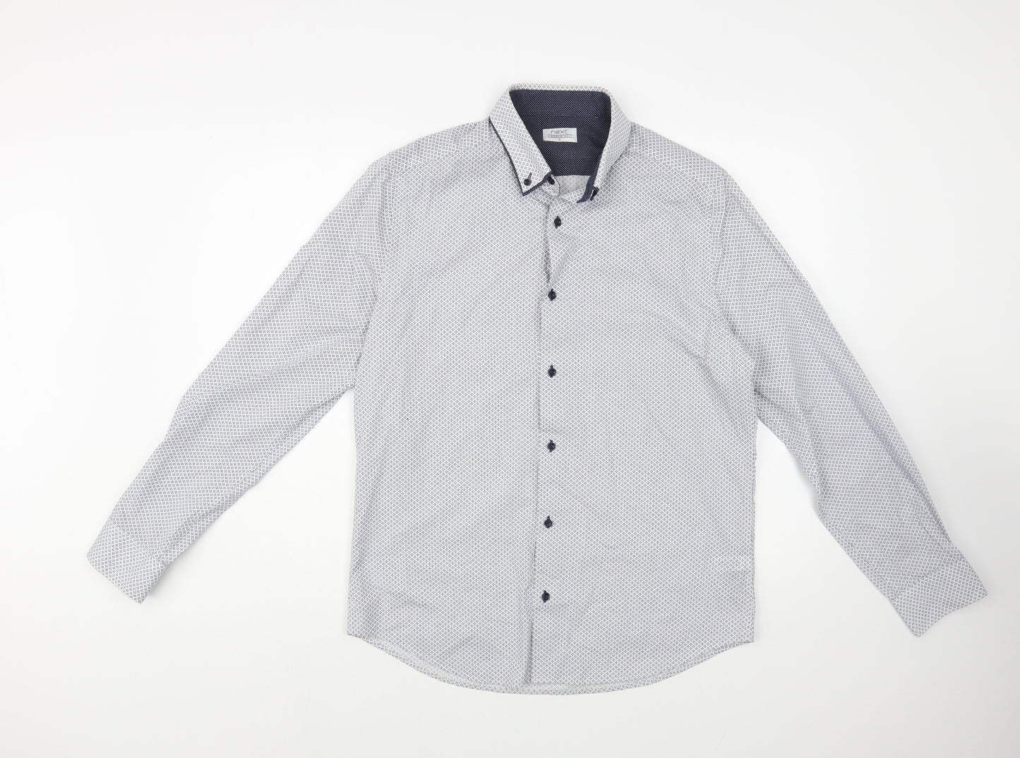 NEXT Mens Blue Geometric Cotton  Dress Shirt Size M Collared Button
