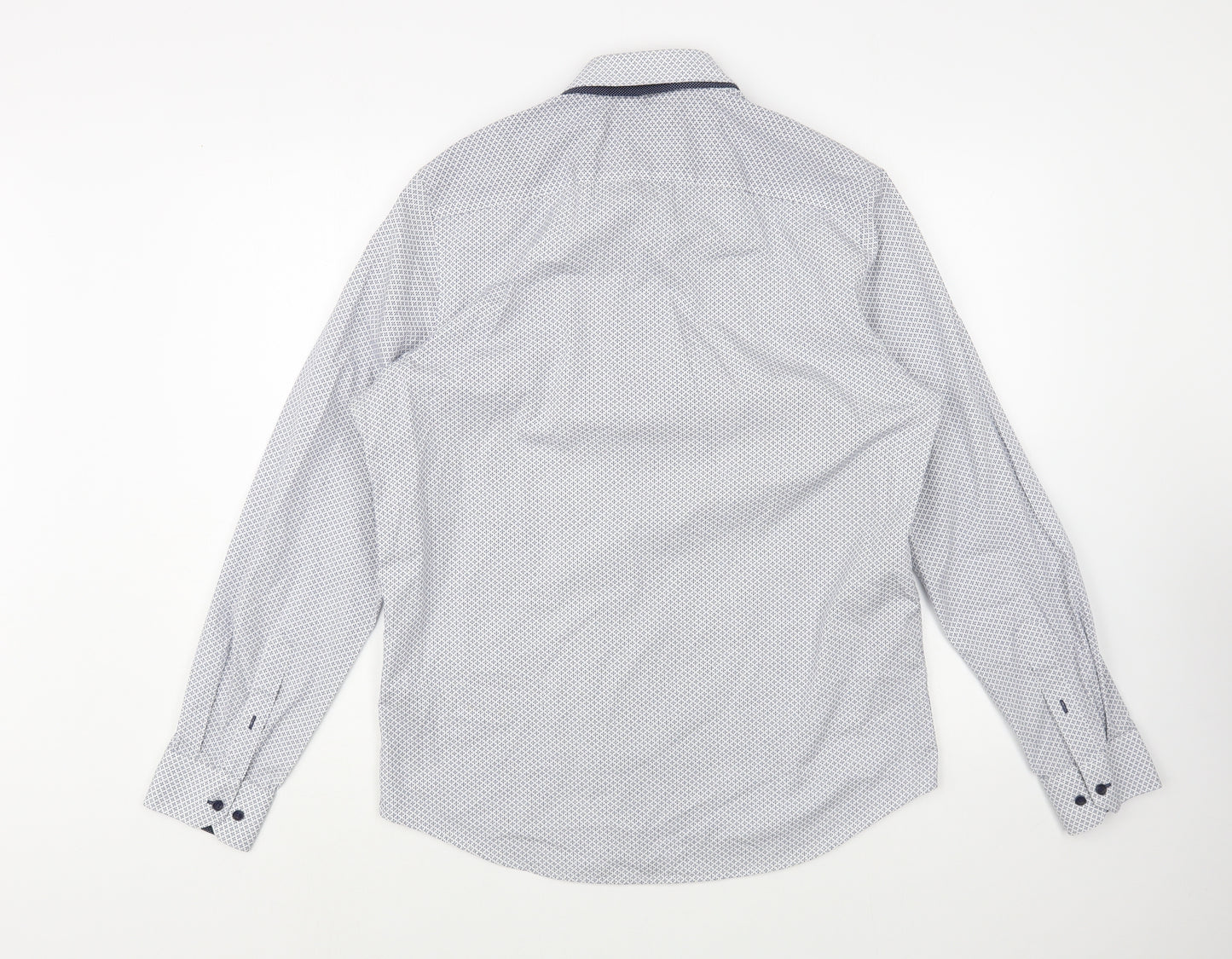NEXT Mens Blue Geometric Cotton  Dress Shirt Size M Collared Button