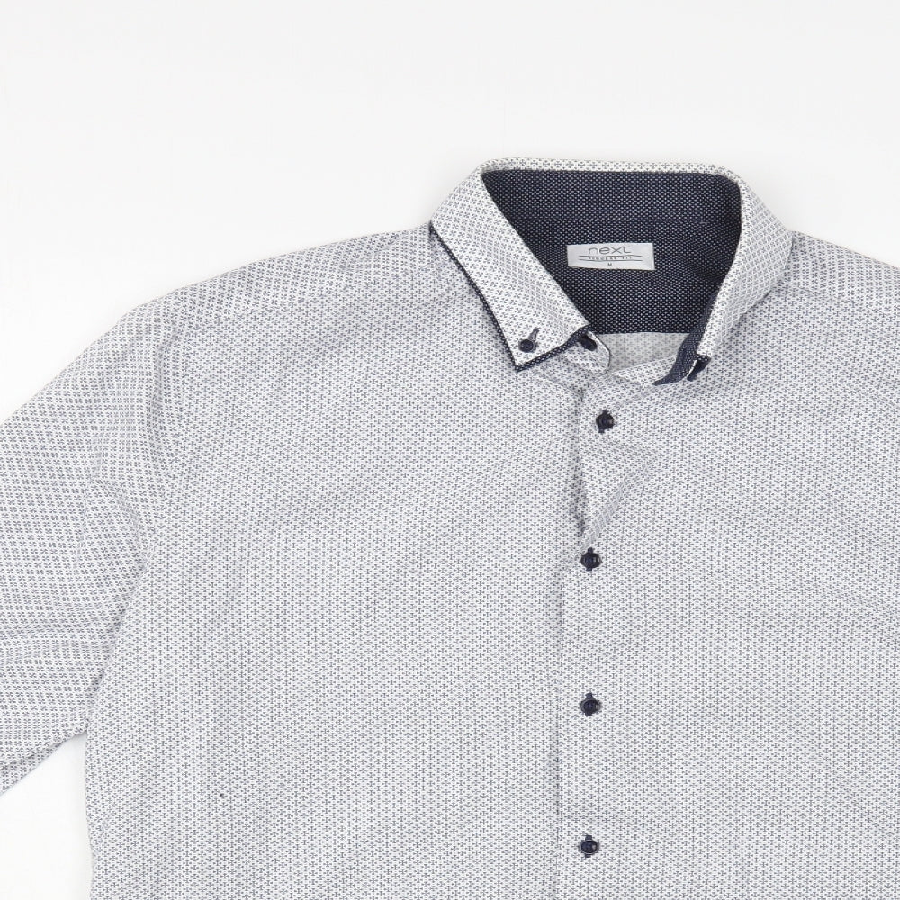 NEXT Mens Blue Geometric Cotton  Dress Shirt Size M Collared Button