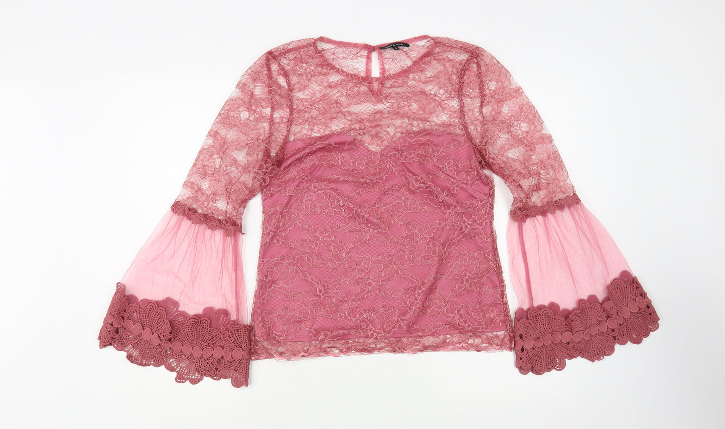 Lexie & Lola Womens Pink  Polyester Basic Blouse Size 6 Round Neck
