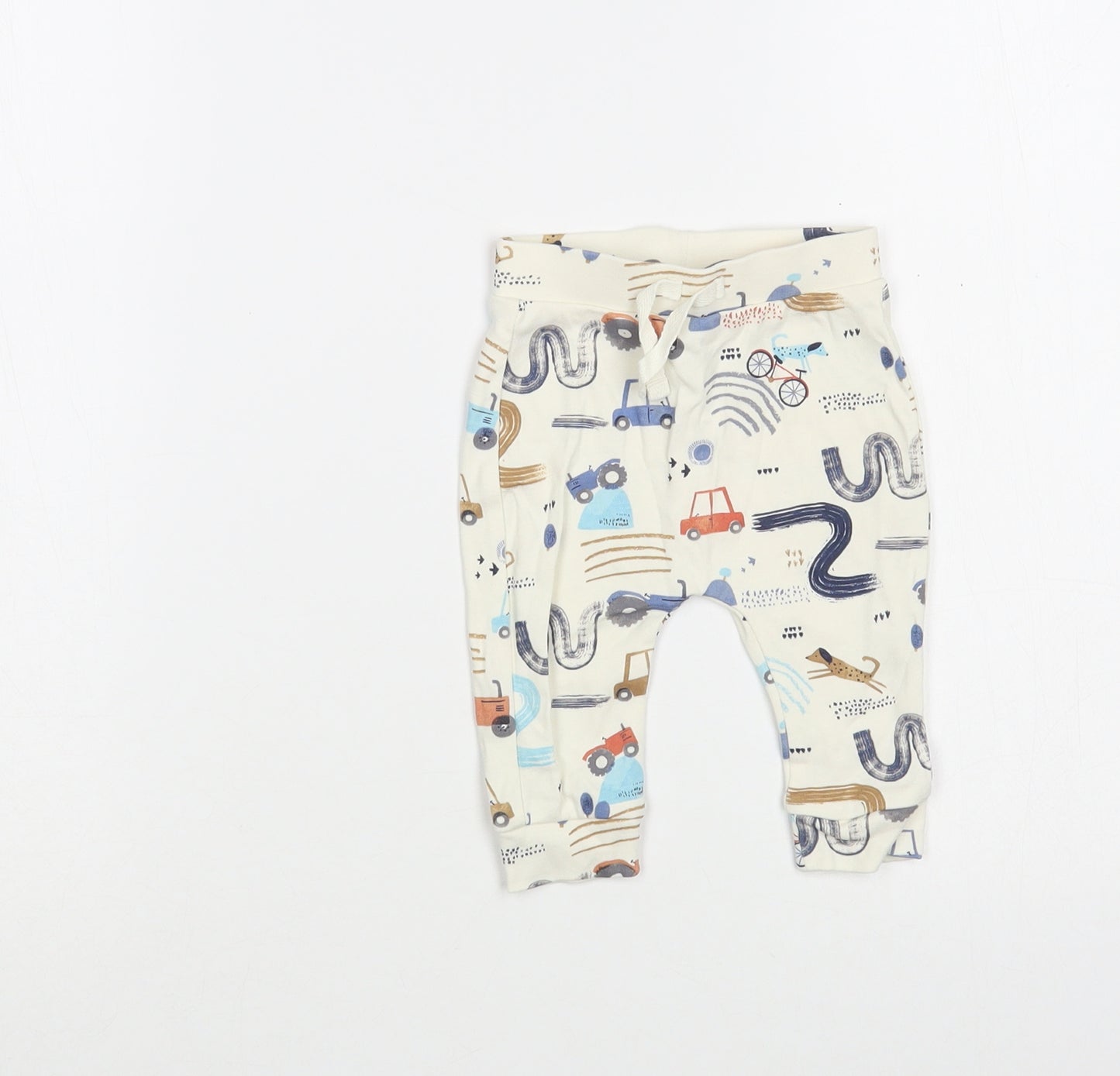 George Baby White Geometric Cotton Jogger Leggings Size 3-6 Months  Drawstring