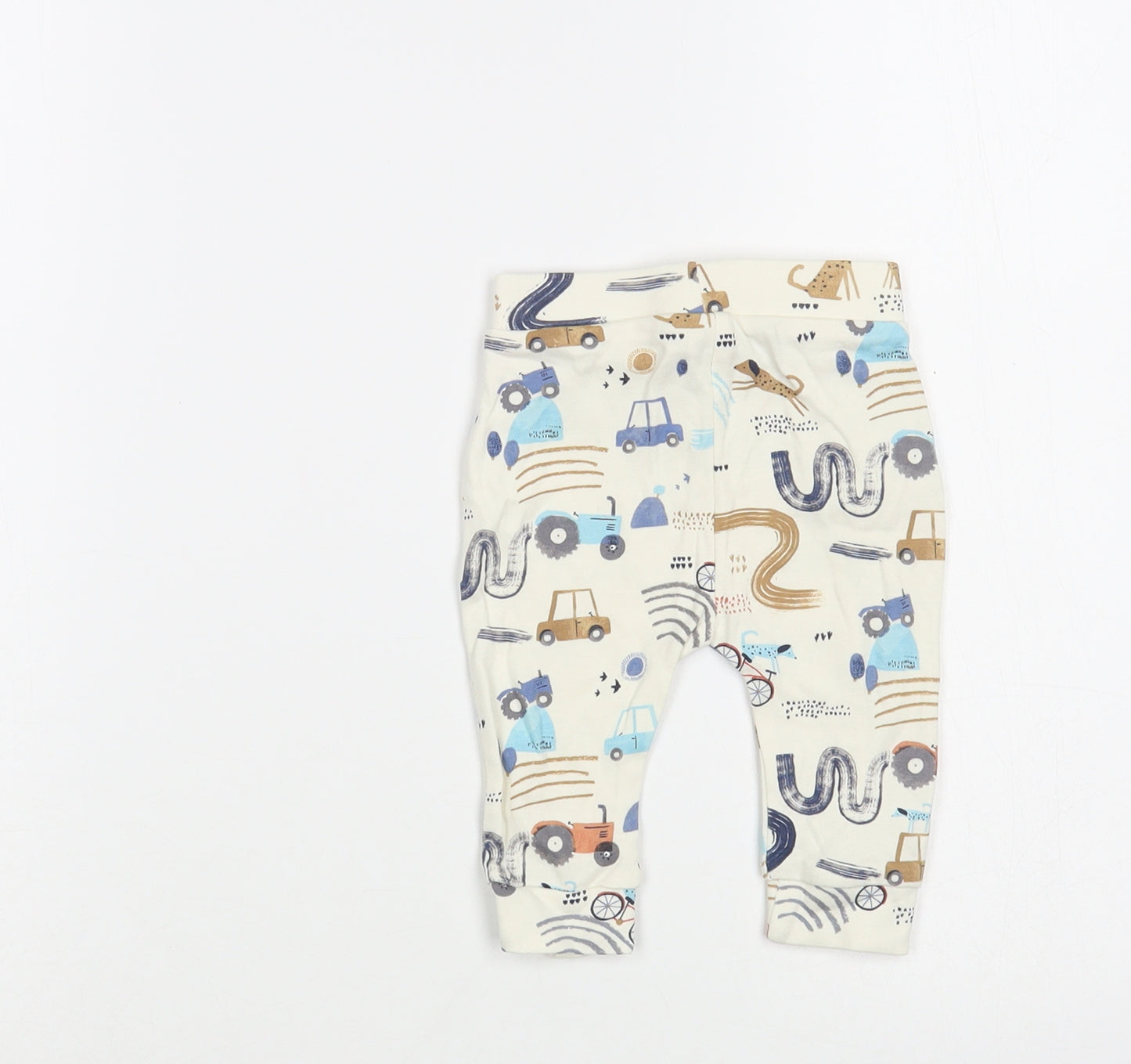 George Baby White Geometric Cotton Jogger Leggings Size 3-6 Months  Drawstring