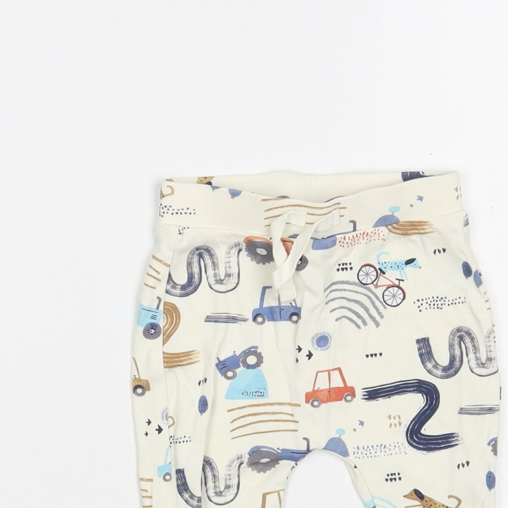 George Baby White Geometric Cotton Jogger Leggings Size 3-6 Months  Drawstring