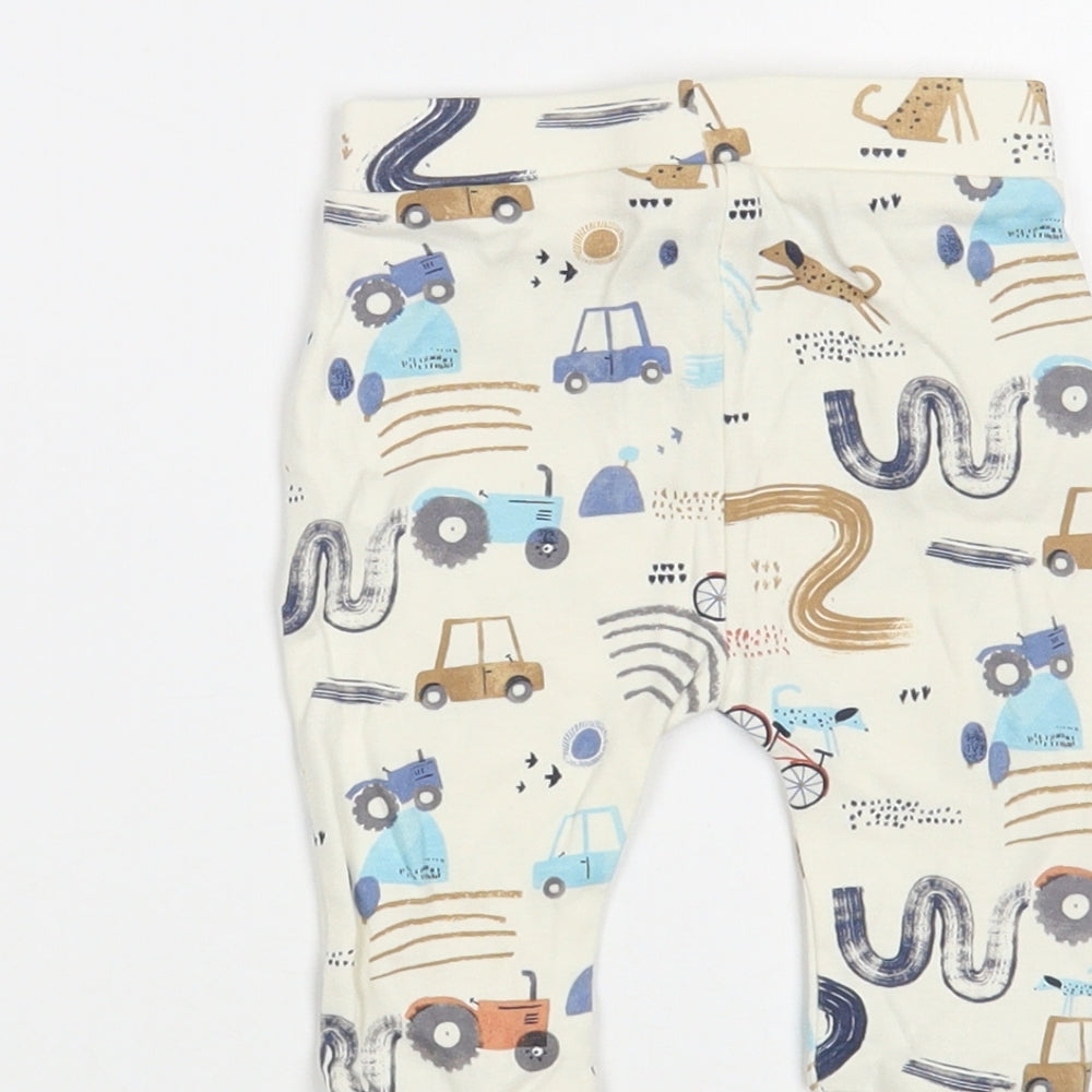 George Baby White Geometric Cotton Jogger Leggings Size 3-6 Months  Drawstring
