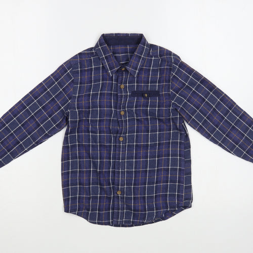 Dunnes Stores Boys Blue Plaid Cotton Basic Button-Up Size 5 Years Collared Button