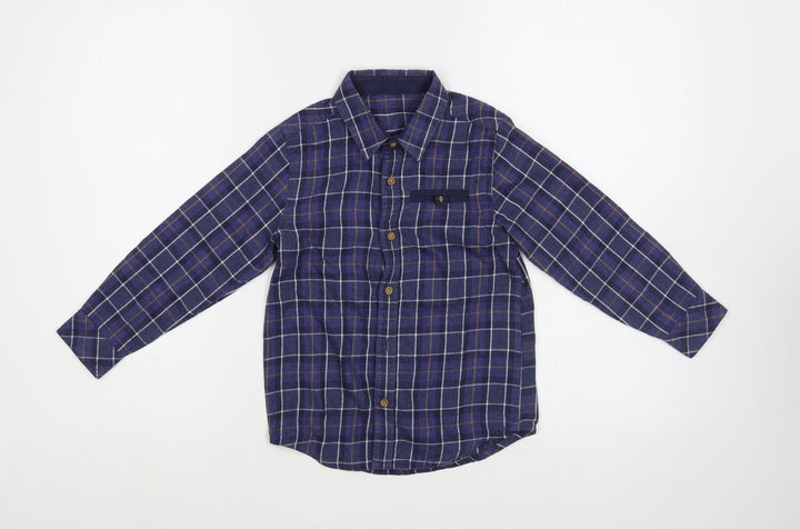 Dunnes Stores Boys Blue Plaid Cotton Basic Button-Up Size 5 Years Collared Button