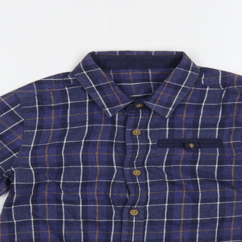 Dunnes Stores Boys Blue Plaid Cotton Basic Button-Up Size 5 Years Collared Button