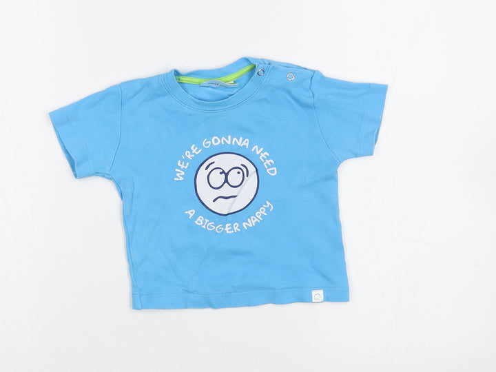 Hairy Baby Baby Blue  Cotton Basic T-Shirt Size 9-12 Months Crew Neck Snap