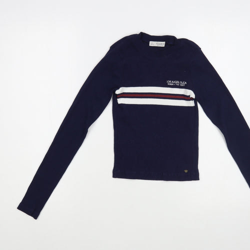 Pull&Bear Womens Blue Crew Neck  Cotton Pullover Jumper Size M   - Cropped