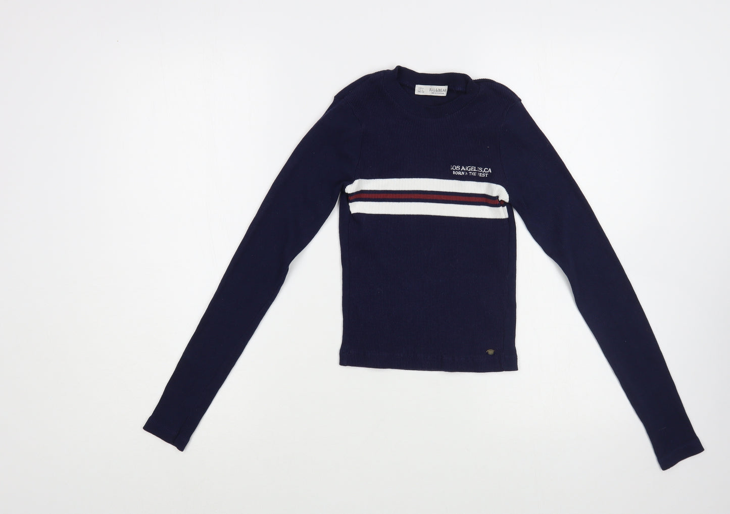 Pull&Bear Womens Blue Crew Neck  Cotton Pullover Jumper Size M   - Cropped