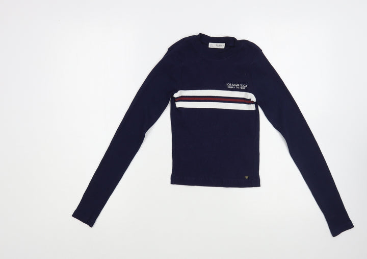 Pull&Bear Womens Blue Crew Neck  Cotton Pullover Jumper Size M   - Cropped