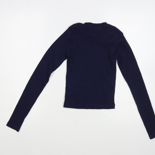 Pull&Bear Womens Blue Crew Neck  Cotton Pullover Jumper Size M   - Cropped