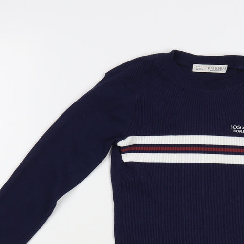 Pull&Bear Womens Blue Crew Neck  Cotton Pullover Jumper Size M   - Cropped