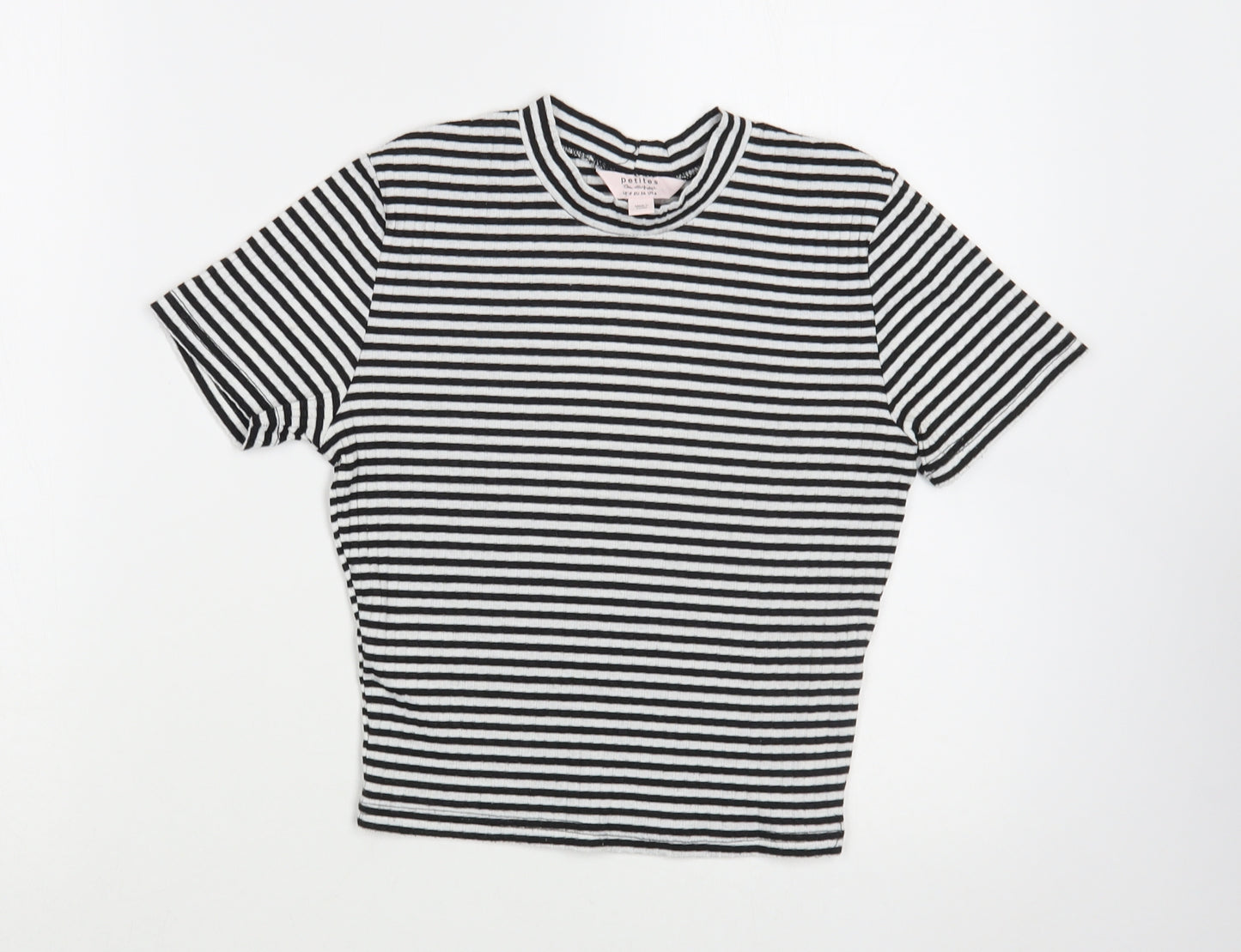 Miss Selfridge Womens White Striped Polyester Cropped Blouse Size 8 Crew Neck