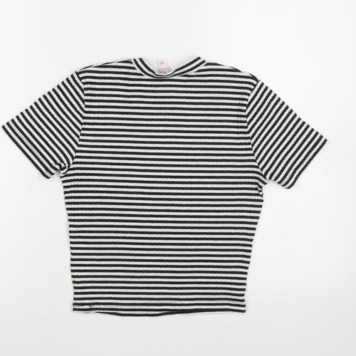 Miss Selfridge Womens White Striped Polyester Cropped Blouse Size 8 Crew Neck
