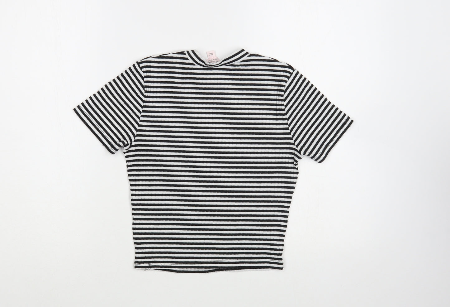 Miss Selfridge Womens White Striped Polyester Cropped Blouse Size 8 Crew Neck