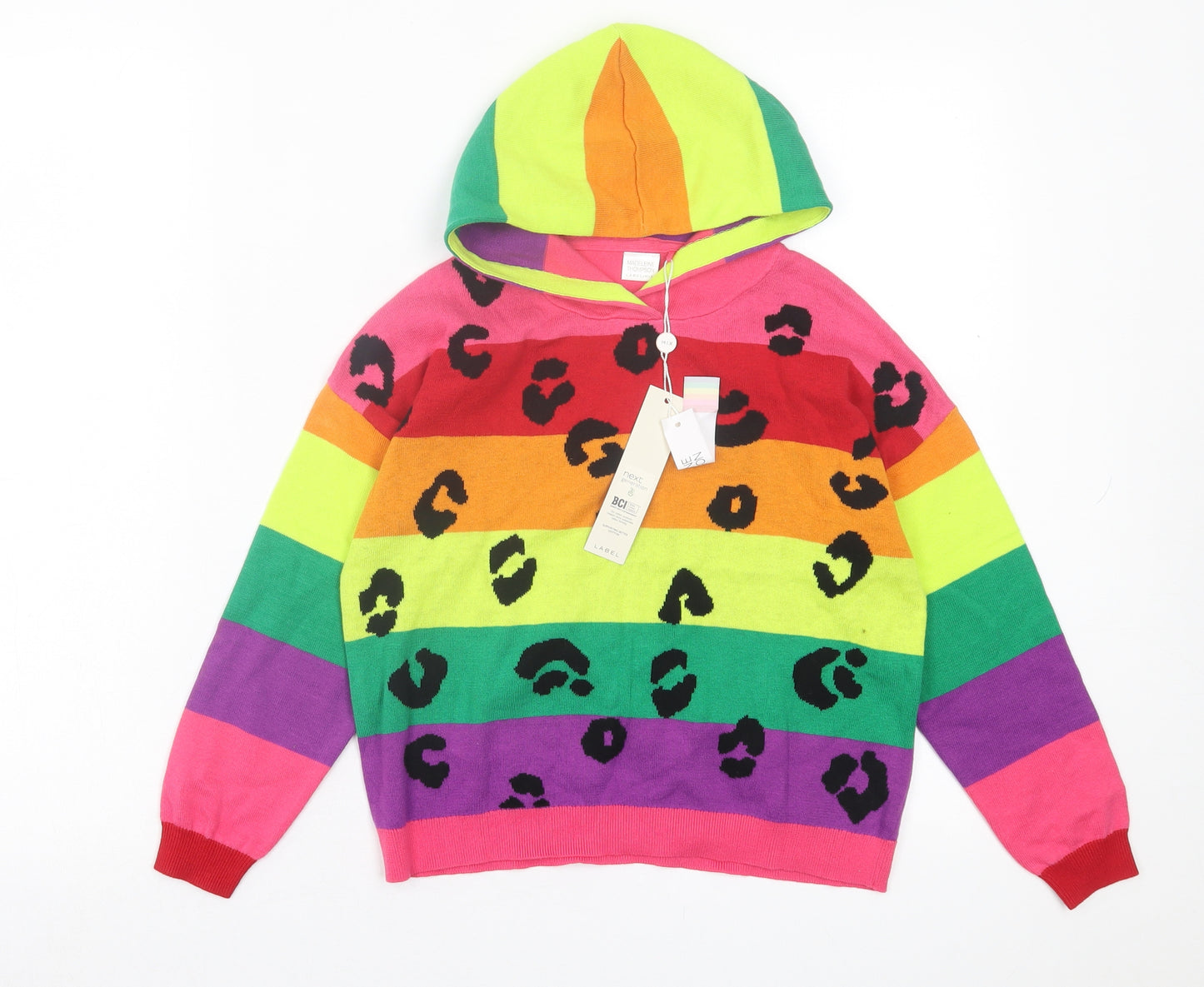NEXT Girls Multicoloured Striped Cotton Pullover Hoodie Size 6-7 Years  Pullover