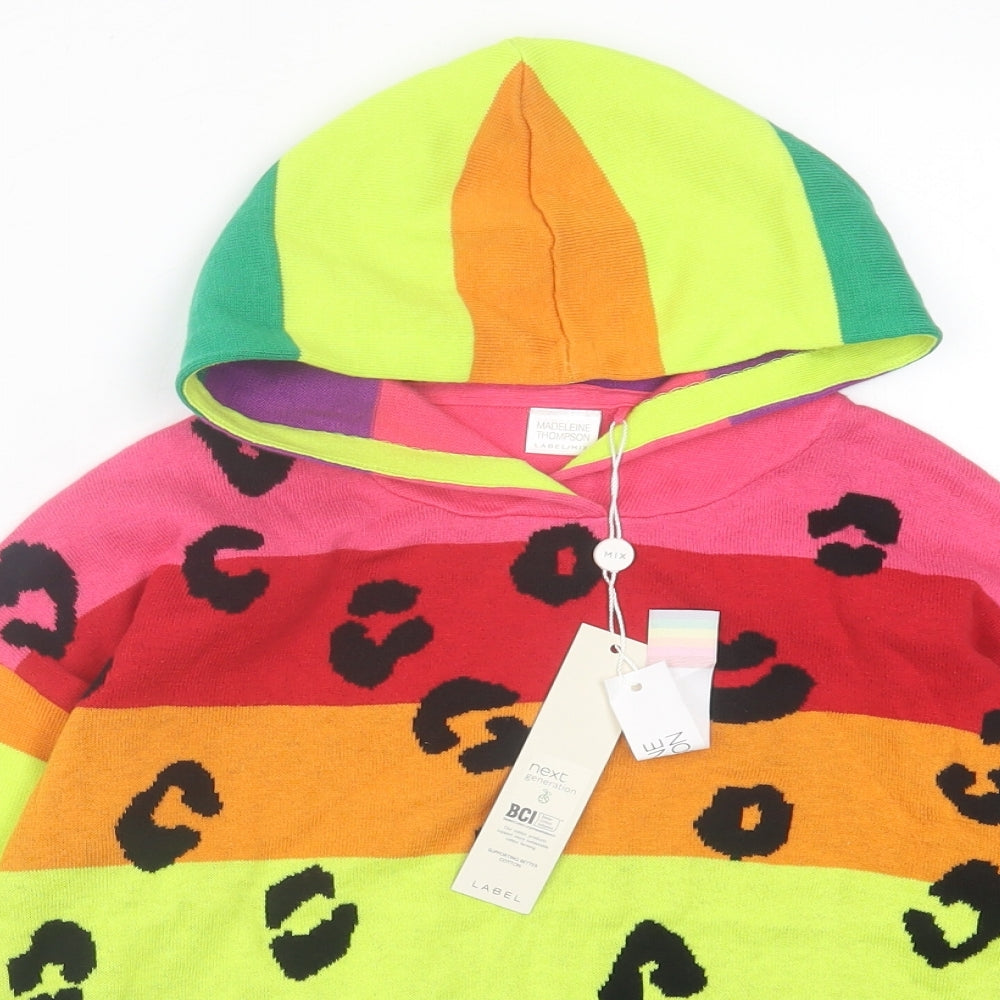 NEXT Girls Multicoloured Striped Cotton Pullover Hoodie Size 6-7 Years  Pullover