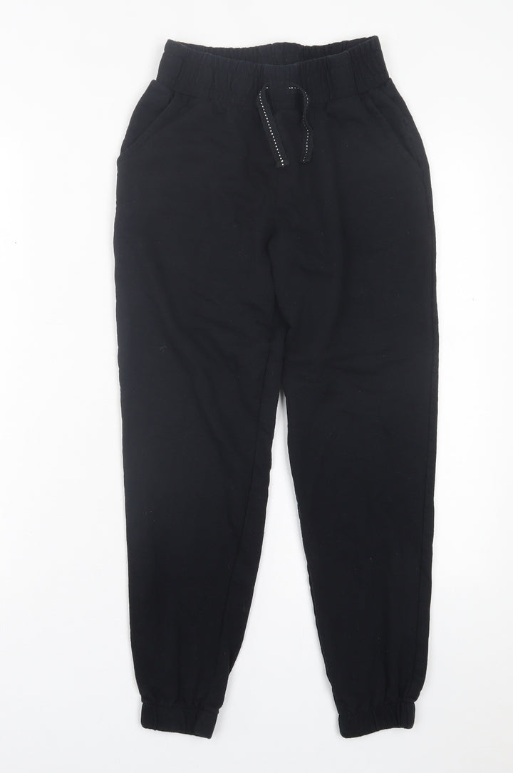 Dunnes Stores Womens Black  Cotton Jogger Trousers Size 26 in L25 in Regular Tie