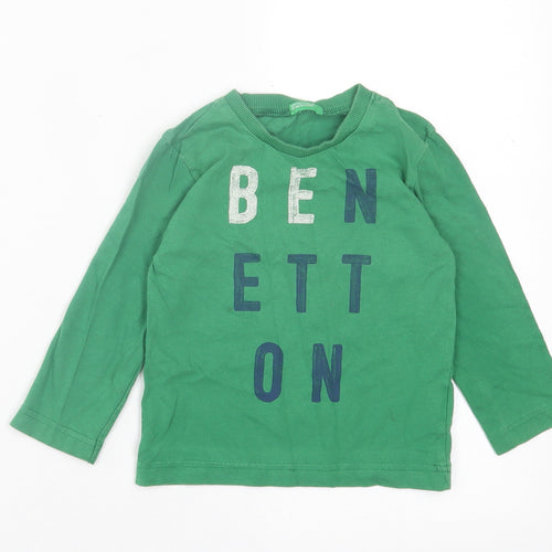 United Colors of Benetton Boys Green  Cashgora Basic Casual Size 2 Years Crew Neck Pullover