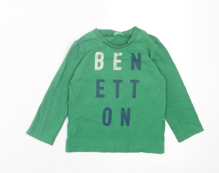 United Colors of Benetton Boys Green Cashgora Basic Casual Size 2 Years Crew Neck Pullover