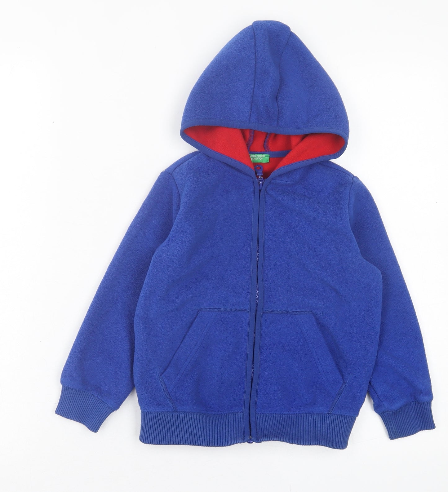 United Colors of Benetton Boys Blue  Polyester Full Zip Hoodie Size 4-5 Years  Zip