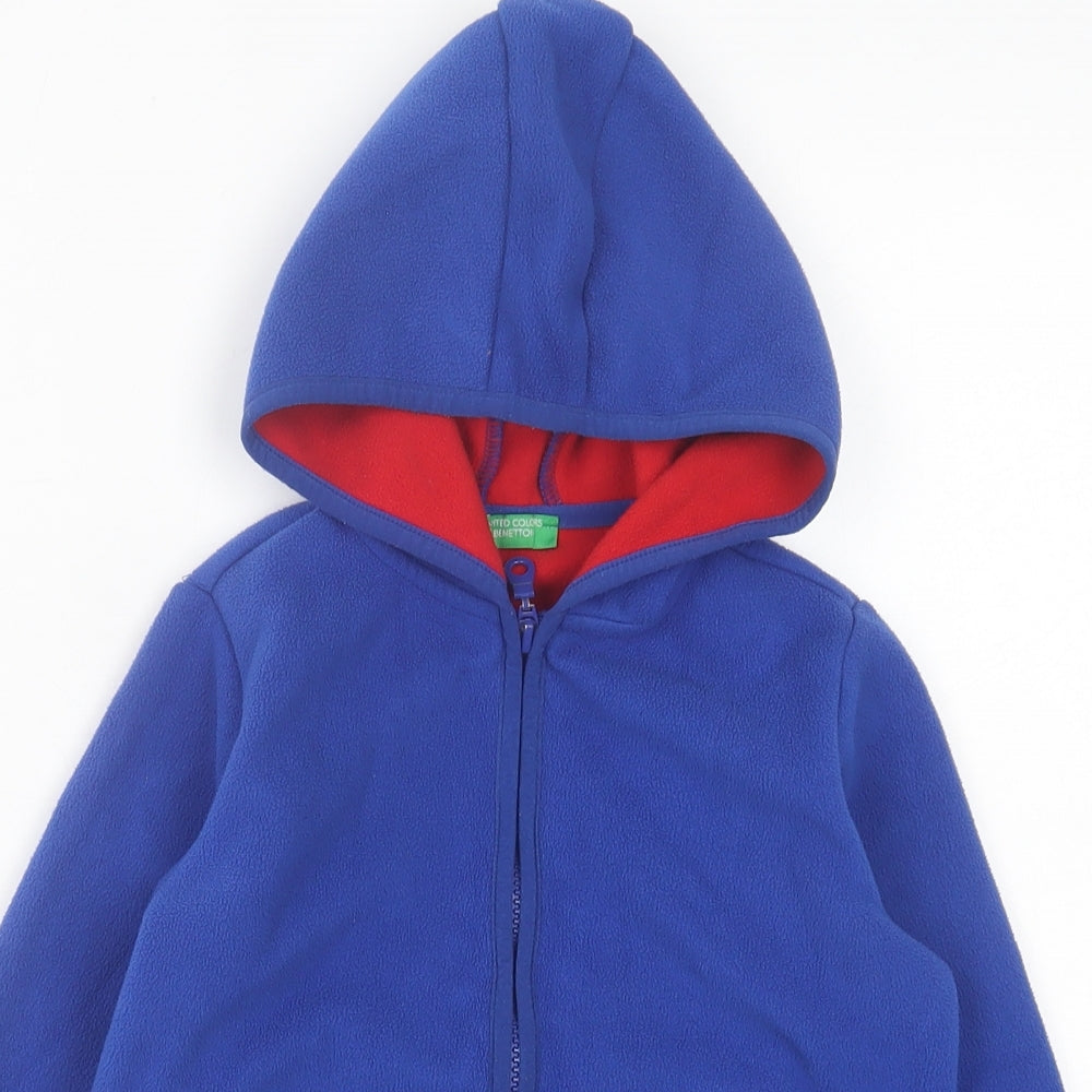United Colors of Benetton Boys Blue  Polyester Full Zip Hoodie Size 4-5 Years  Zip