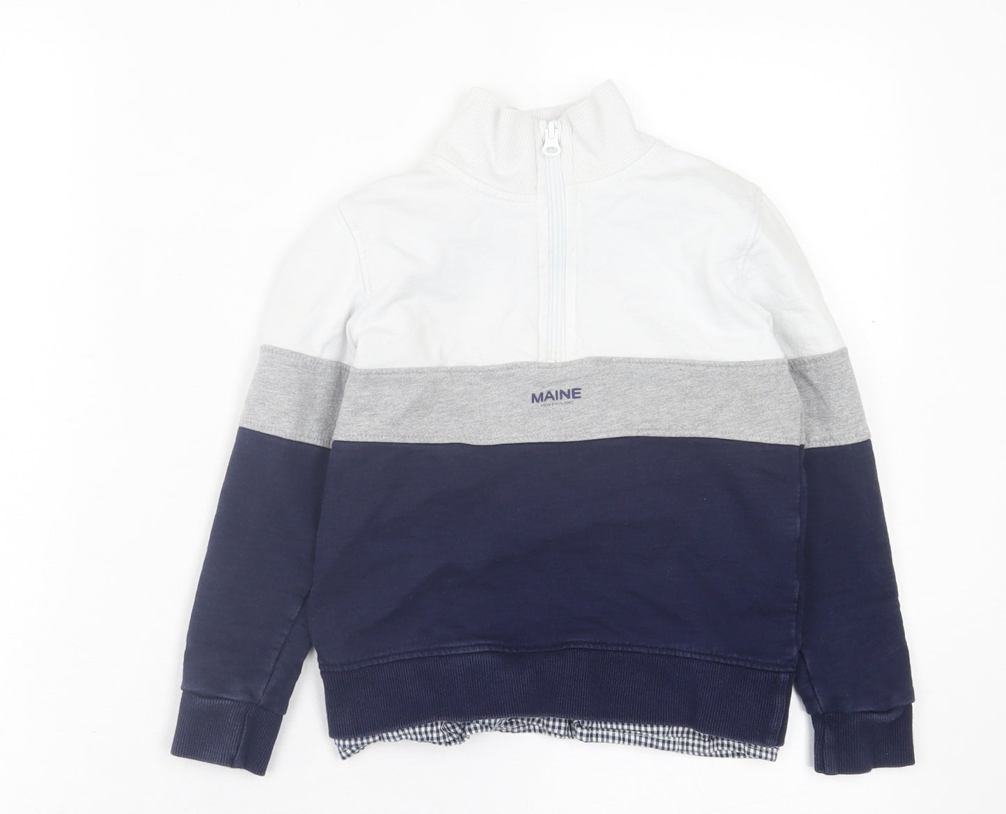 Maine Boys White Striped Cotton Pullover Sweatshirt Size 7-8 Years  Zip