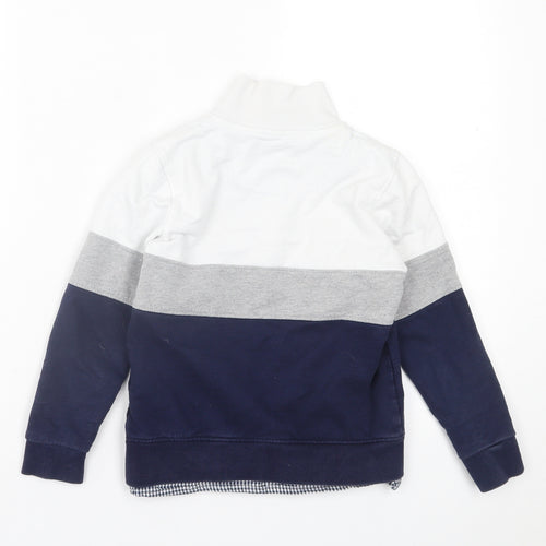 Maine Boys White Striped Cotton Pullover Sweatshirt Size 7-8 Years  Zip