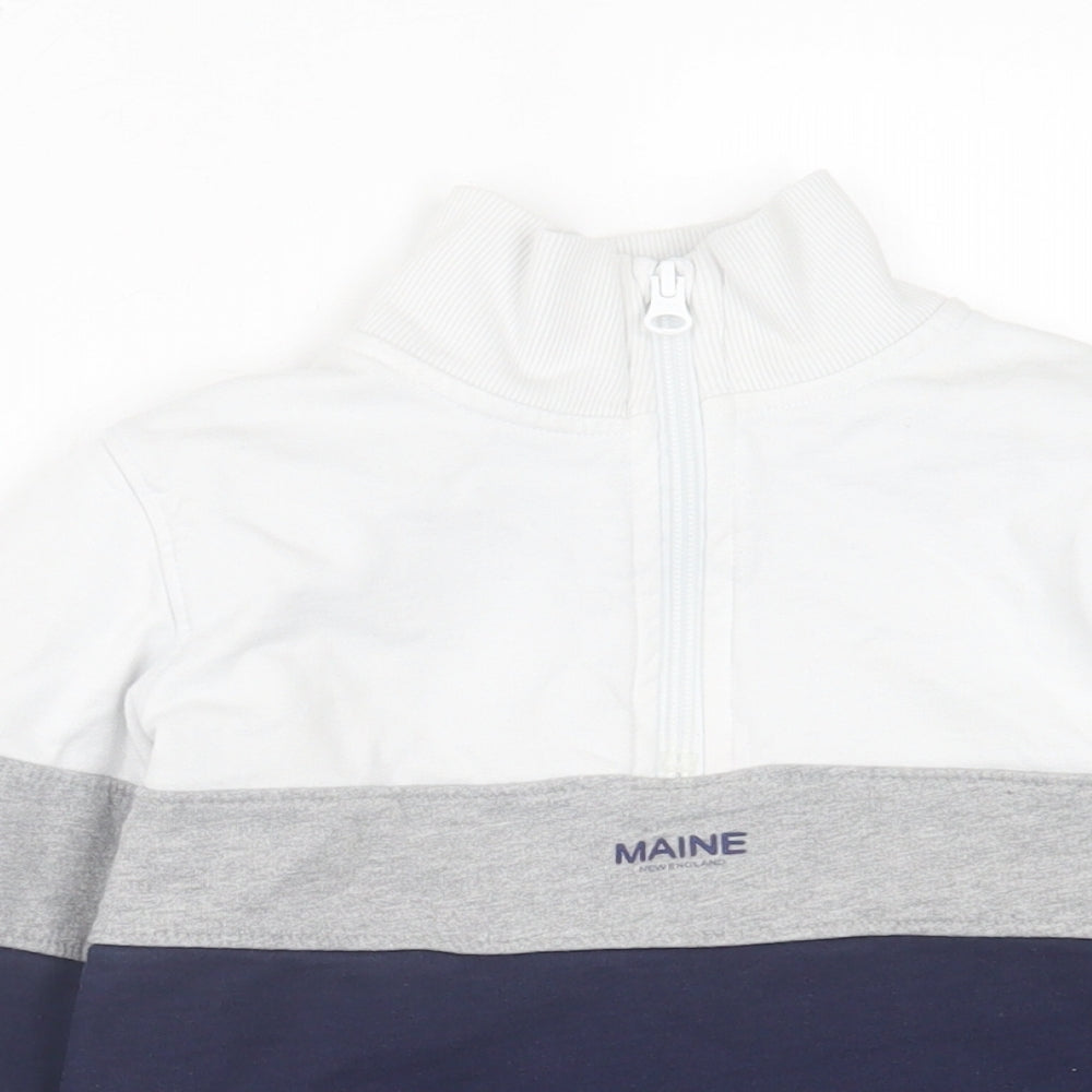 Maine Boys White Striped Cotton Pullover Sweatshirt Size 7-8 Years  Zip