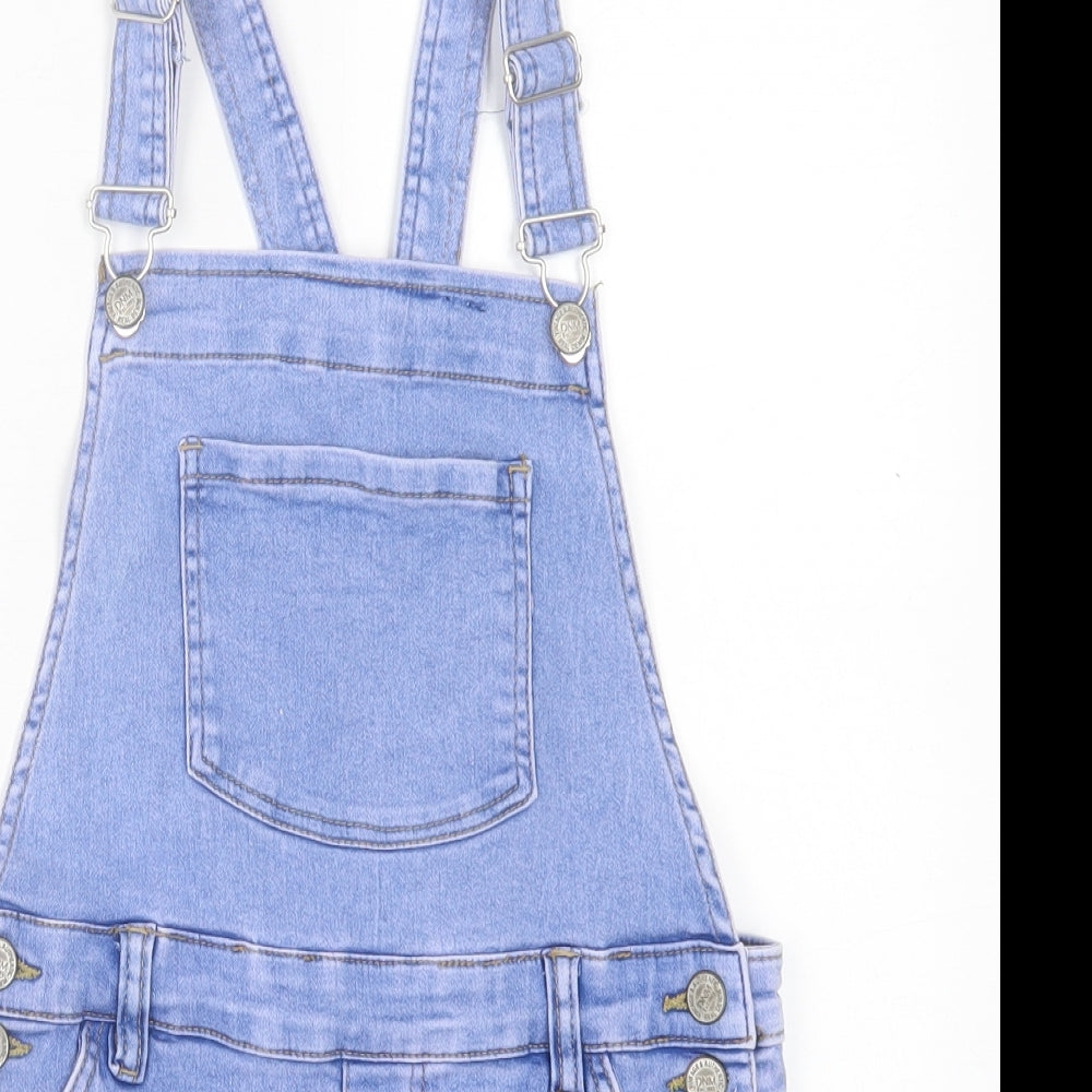 pep&co Girls Blue  Cotton Dungaree One-Piece Size 8-9 Years  Buckle