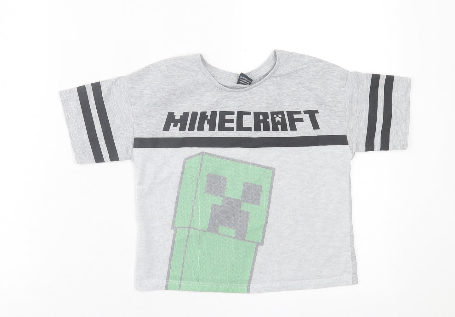 George Girls Grey  Cotton Basic T-Shirt Size 7-8 Years Crew Neck Pullover - Minecraft