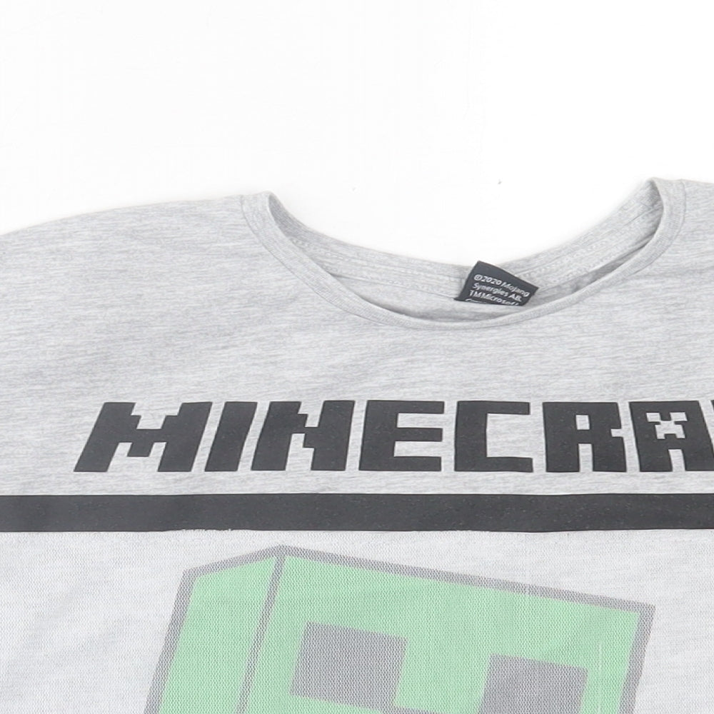 George Girls Grey  Cotton Basic T-Shirt Size 7-8 Years Crew Neck Pullover - Minecraft