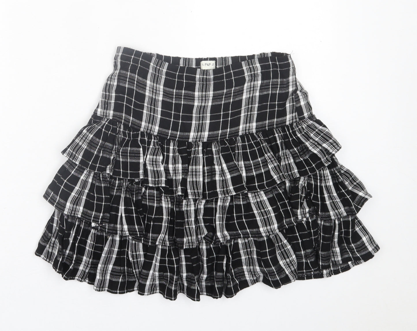 F7F Girls Black Plaid Viscose A-Line Skirt Size 10-11 Years  Regular Pull On