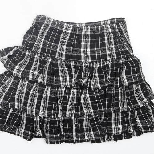 F7F Girls Black Plaid Viscose A-Line Skirt Size 10-11 Years  Regular Pull On